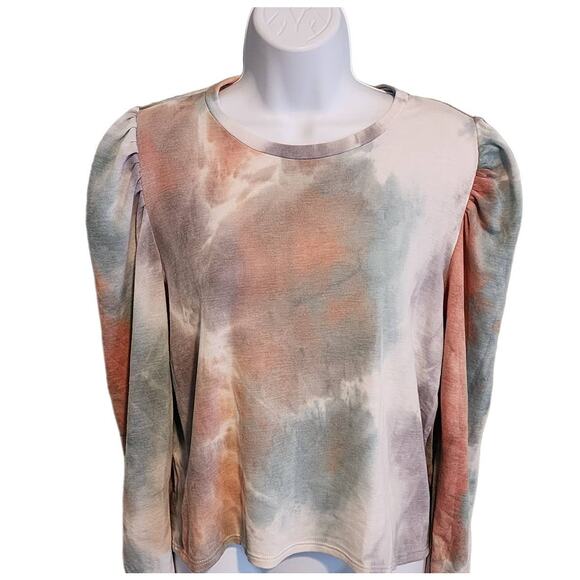 Know One Cares Tie-Dyed Sweater Puff Sleeve Pastels size Small NWT - Picture 1 of 7